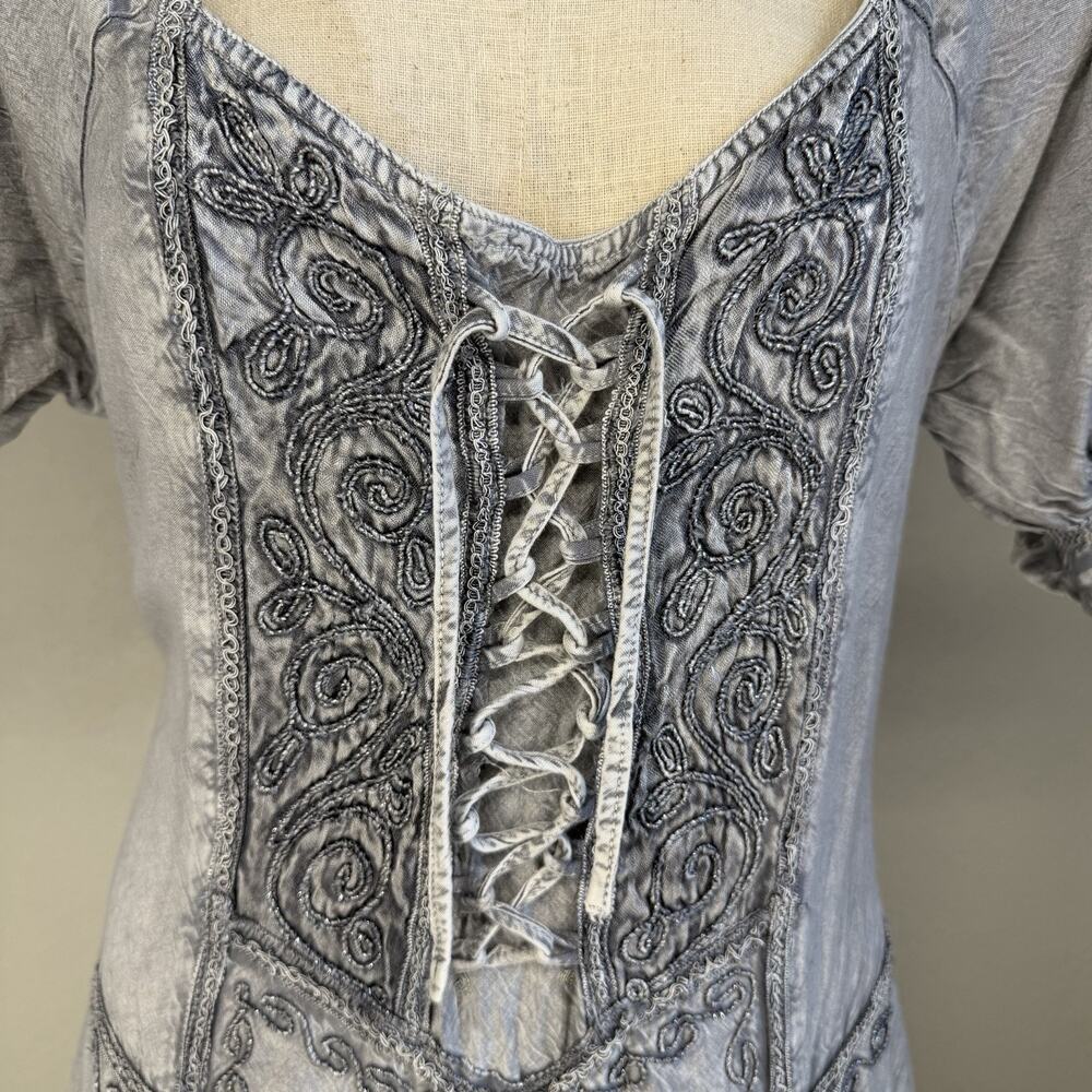 Advance Apparels Gray Cottagecore Fairy Renaissance Boho Dress Size S/M - Picture 6 of 13